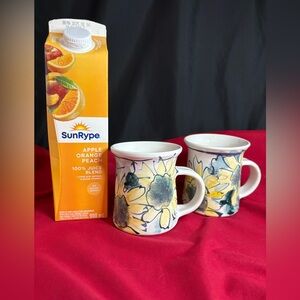 2-Hand painted, hand thrown pottery mugs